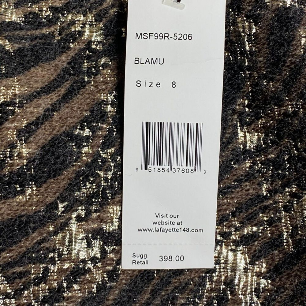 Lafayette 148 Black Brown Animal Print Wool Silk Blend Lined Pencil Skirt 8 $398 - Picture 5 of 6